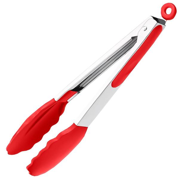 Imagem de Pegador Silicone Vermelho Salada Pastel Churrasco Fritura Inox 25cm