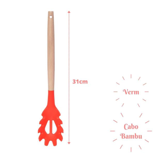 Imagem de Pegador Vermelho de Silicone Resistente Cabo Bambu - 4un