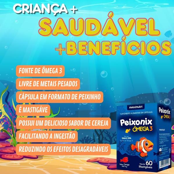 Imagem de Peixonix Ômega 3 Mastigável Sabor Cereja 60 Cápsulas Maxinutri