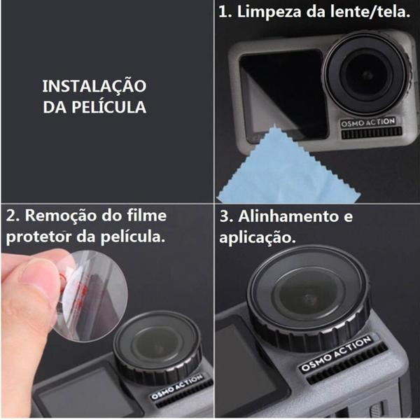 Imagem de Película de Vidro para Lente e LCDs Câmera Osmo Action 1