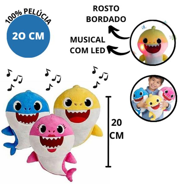 Imagem de Pelucia Baby Shark Musical Com Luz Led Desenho Infantil Bebê Tubarão 20 CM