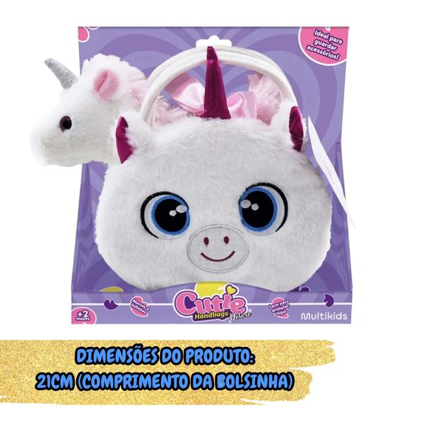 Imagem de Pelúcia Bolsa Infantil Cutie Handbags Deluxe Unicórnio Branco Multikids - BR2222