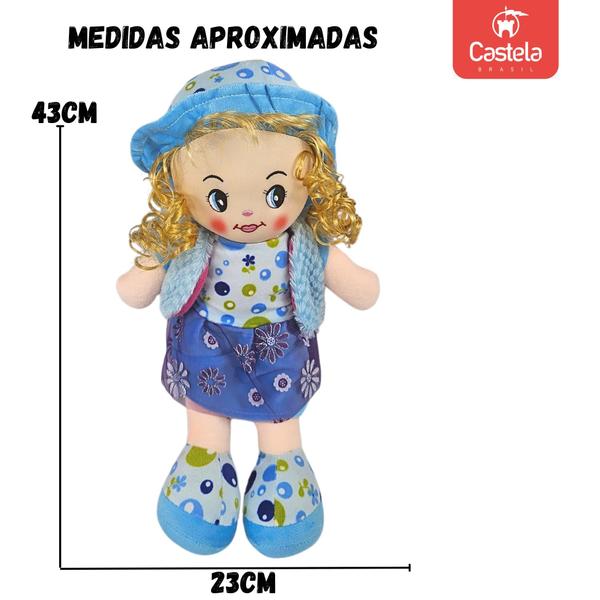 Imagem de Pelúcia Boneca de Pano Infantil Cabelo Cacheado Loiro Sortido Castela