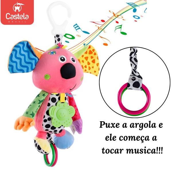 Imagem de  Pelúcia Infantil Coala Musical Brinquedo Mordedor Chocalho Com Alça Castela