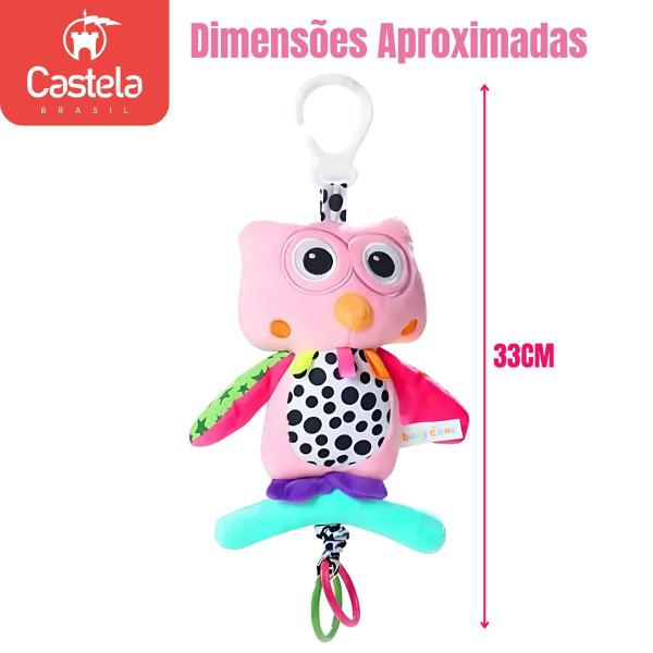 Imagem de Pelúcia Infantil Coruja Musical Brinquedo Mordedor Chocalho Com Alça Castela