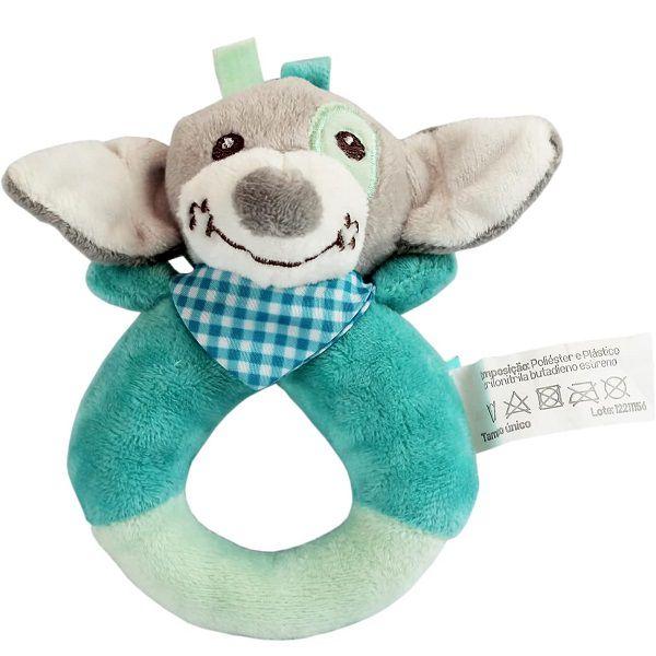 Imagem de Pelucia OVAL para Bebe com Chocalho Clingo Cachorrinho Azul