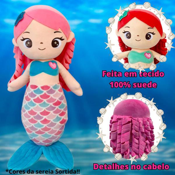 Imagem de Pelúcia Sereia Grande Amigos Do Coração Ursinho Rosa 50cm Infantil Brinquedo DM Toys