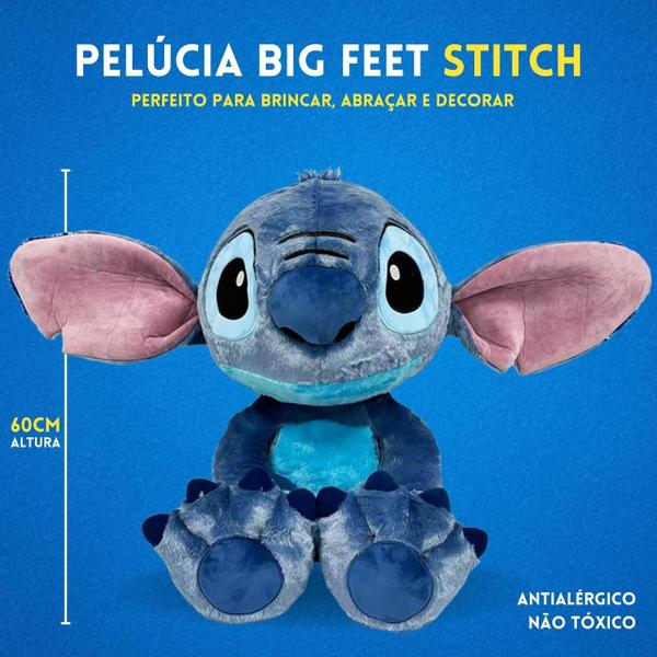 Imagem de Pelúcia Stitch Lilo Gigante Boneco Disney Big Feet 60Cm Azul