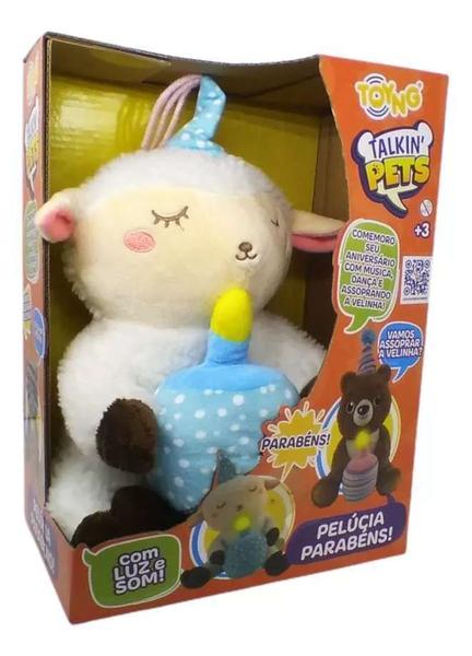 Imagem de Pelúcia Talking Pets Com Luz E Som Canta Parabéns Ovelha