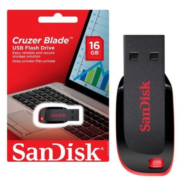 Imagem de Pen Drive 16GB Sandisk Cruzer Blade Preto e Vermelho