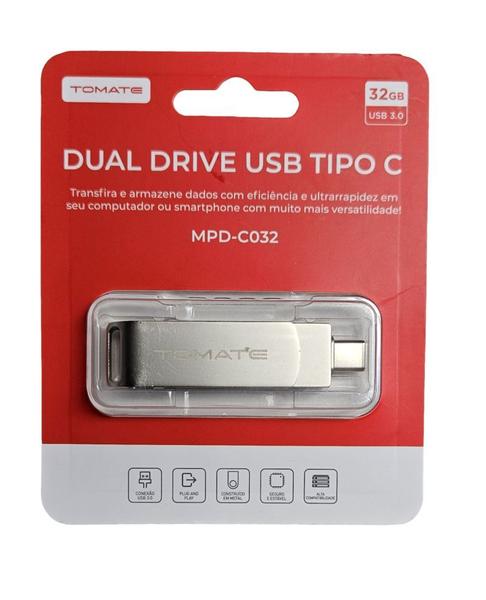 Imagem de Pen drive duplo usb 3.0 e type-c 32gb tomate mpd-c032 rapido