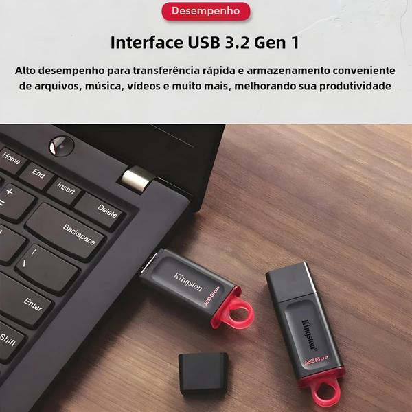 Imagem de Pen Drive Kingston USB 3.2 - Alta Velocidade (64GB, 128GB, 256GB)