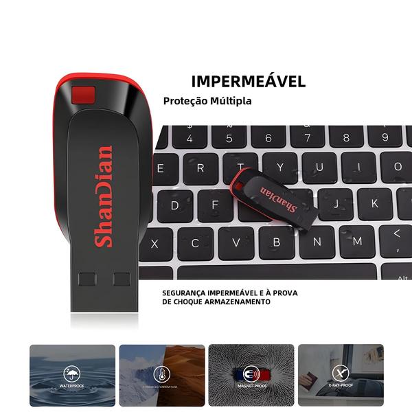 Imagem de Pen Drive USB 128GB/64GB/32GB - Alta Velocidade com Chaveiro