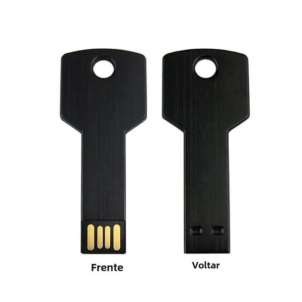 Imagem de Pen Drive USB 64GB em Formato de Chave - Metal Prata/Preto - Alta Velocidade