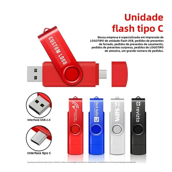 Imagem de Pen Drive USB Metal OTG Tipo C - 2 em 1 (4GB, 8GB, 32GB, 64GB, 128GB)