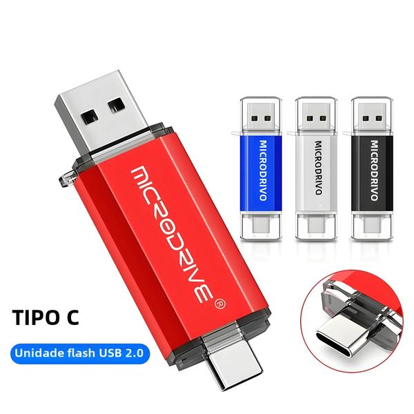 Imagem de Pen Drive USB Tipo C e Micro USB OTG - Alta Velocidade - 128GB, 64GB, 32GB, 16GB e 8GB