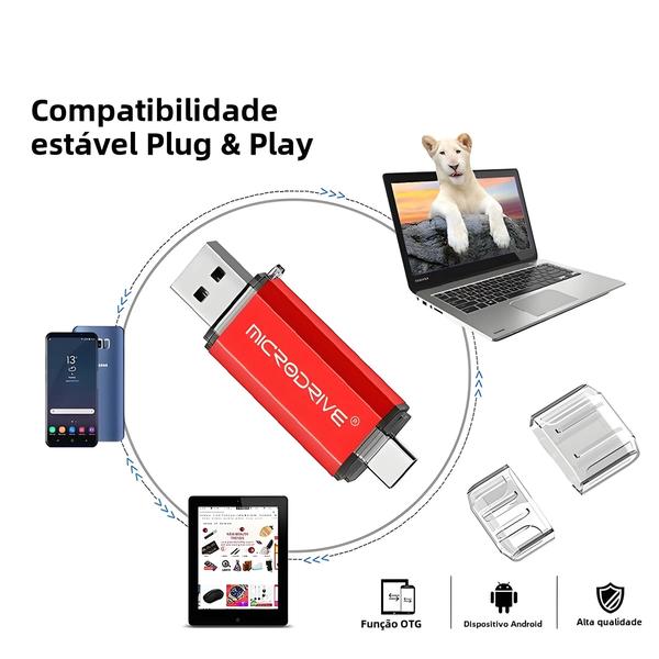 Imagem de Pen Drive USB Tipo C e Micro USB OTG - Alta Velocidade - 128GB, 64GB, 32GB, 16GB e 8GB