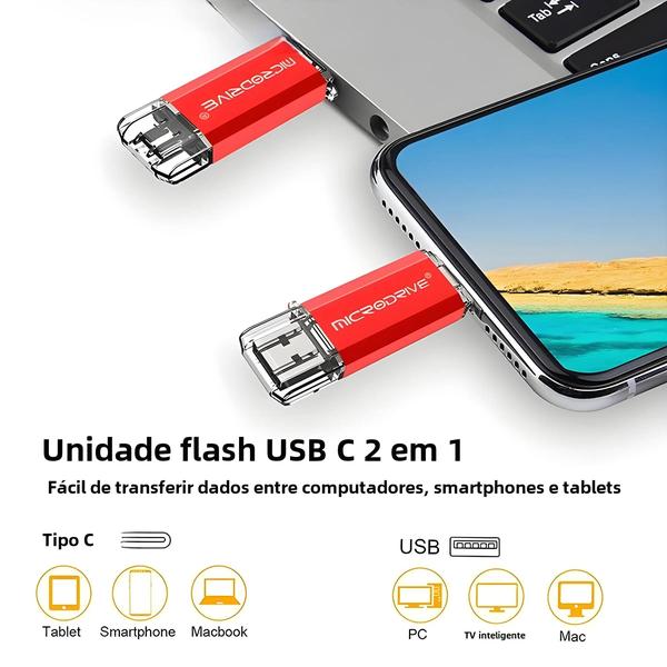 Imagem de Pen Drive USB Tipo C e Micro USB OTG - Alta Velocidade - 128GB, 64GB, 32GB, 16GB e 8GB