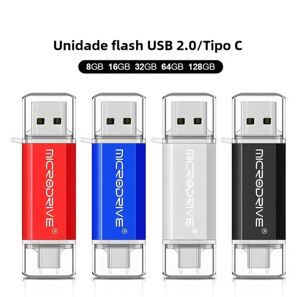 Imagem de Pen Drive USB Tipo C e Micro USB OTG - Alta Velocidade - 128GB, 64GB, 32GB, 16GB e 8GB