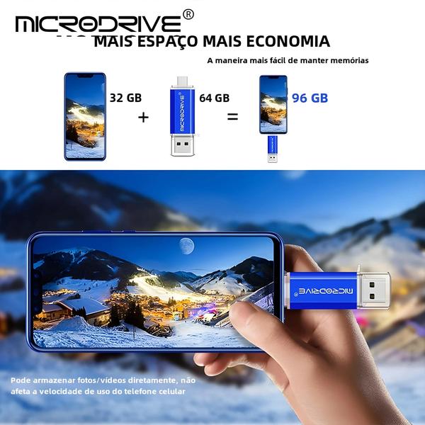 Imagem de Pen Drive USB Tipo C e Micro USB OTG - Alta Velocidade - 128GB, 64GB, 32GB, 16GB e 8GB