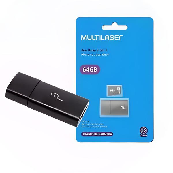 Imagem de Pen Driver 2 em 1 USB - Pen Driver + Cartão de Memória - 64 GB - Multilaser