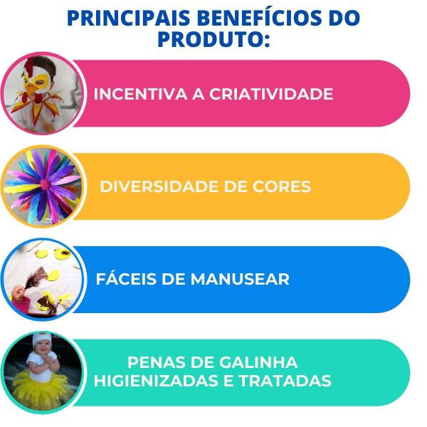 Imagem de Penas de Galinha Colorida 200 unidades P/ Artesanato Escolar