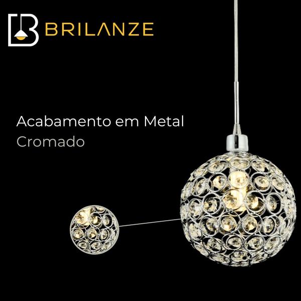 Imagem de Pendente 12cm g9x1 metal cromado+cistal sindora