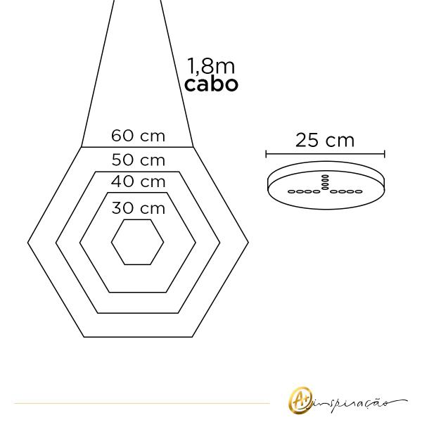 Imagem de Pendente 4 Anéis Hexagonais Dourado LED Branco Quente 1,8M Bivolt 100W   6004-4