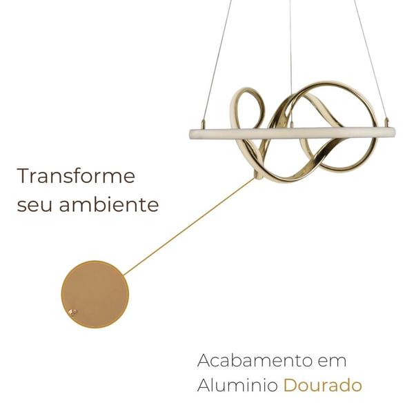 Pendente 52cm 40w 3k bivolt metal dourado+silicone sindora Imagem de Pendente 52cm 40w 3k bivolt metal dourado+silicone sindora