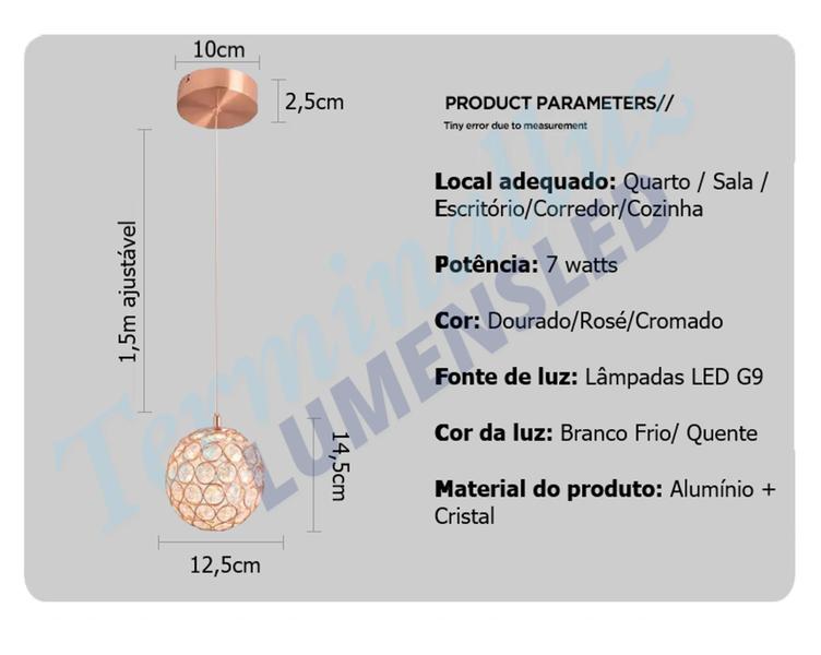 Imagem de Pendente Alumínio Com Cristal Bocal G9