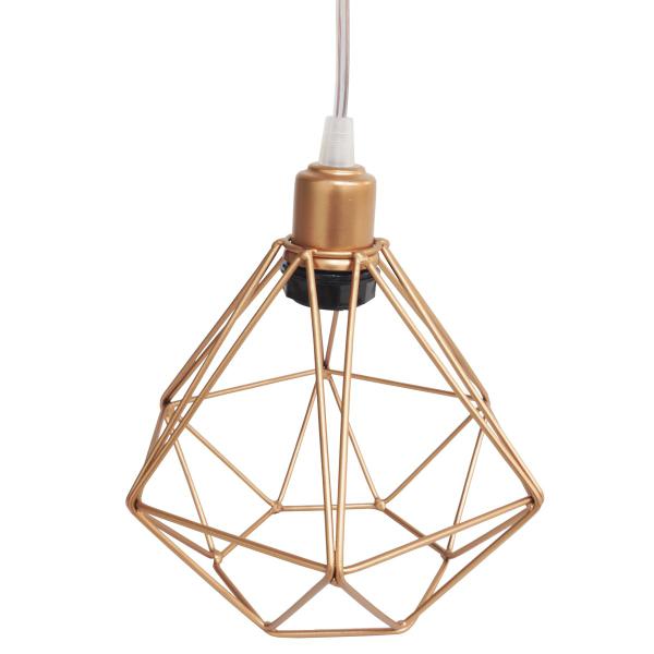 Imagem de Pendente Aramado Diamante Luminária Lustre Cabo Cristal 1,5 Mt Cobre Rose Gold P Teto Retrô Agp