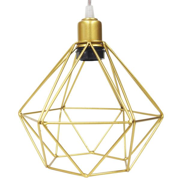 Imagem de Pendente Aramado Diamante Luminária Lustre Cabo Cristal 1,5 Mt Dourado P Teto Retrô Balcão Agp