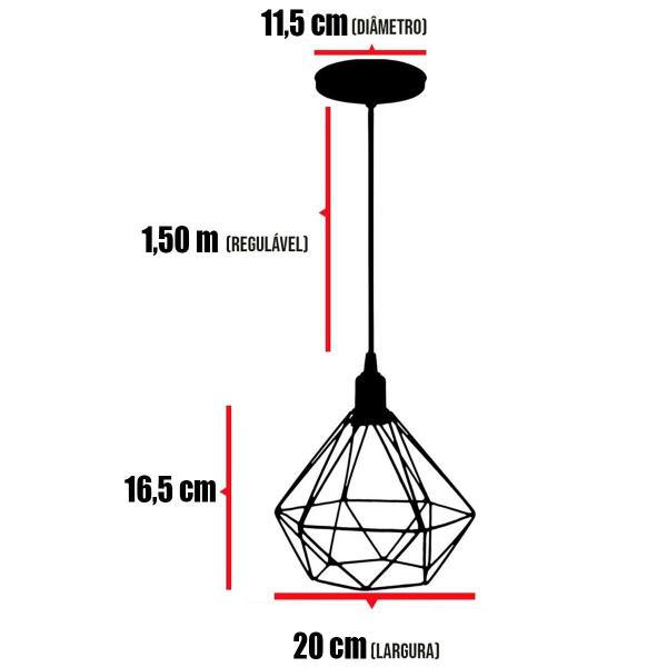 Imagem de Pendente Aramado Diamante Luminária Lustre Cabo Cristal 1,5 Mt Industrial Teto Retrô Agp Ilumini