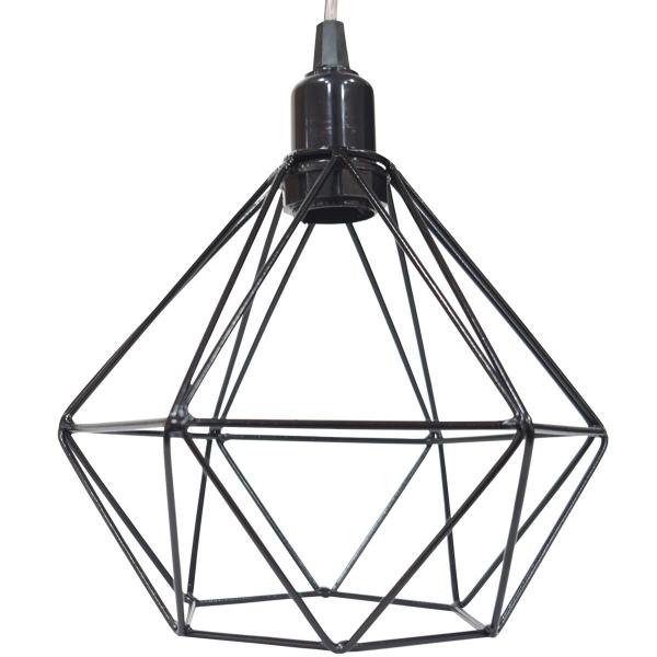 Imagem de Pendente Aramado Diamante Luminária Lustre Cabo Cristal 1,5 Mt Preto P Teto Retrô Balcão Agp Ilumini