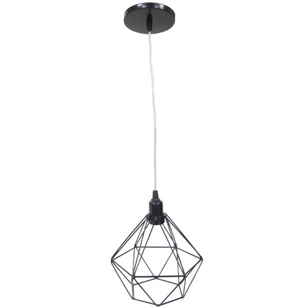 Imagem de Pendente Aramado Diamante Luminária Lustre Cabo Cristal 1,5 Mt Preto P Teto Retrô Balcão Agp Ilumini