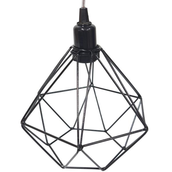 Imagem de Pendente Aramado Diamante Luminária Lustre Cabo Cristal 2 Mt Preto P Teto Retrô Balcão Agp Ilumini