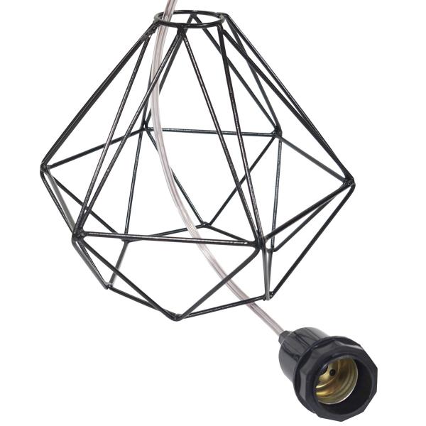 Imagem de Pendente Aramado Diamante Luminária Lustre Luxo P Cabo Cristal Teto Retrô Preto Industrial