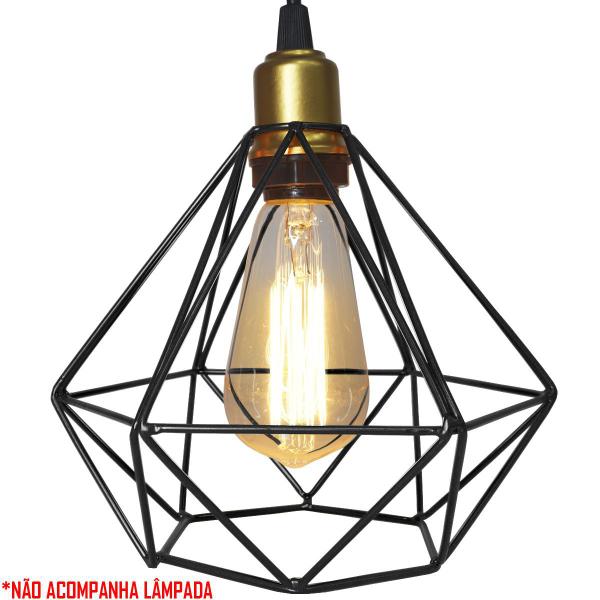 Imagem de Pendente Aramado Diamante Luminária Lustre Luxo P Teto Retrô Vintage Balcão Agp Ilumini Industrial