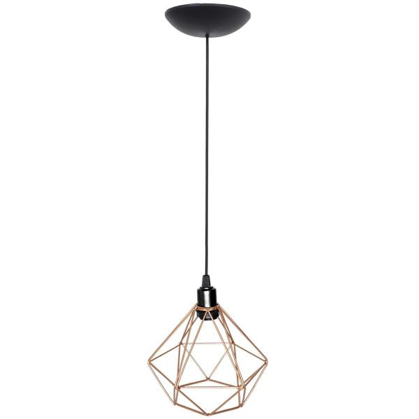 Imagem de Pendente Aramado Diamante Luminária Lustre P Teto Retrô Vintage Industrial Balcão Cobre Rose Gold