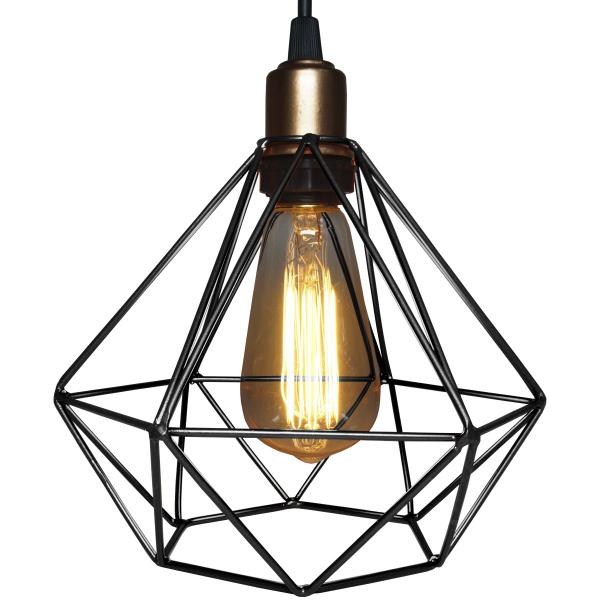 Imagem de Pendente Aramado Diamante Luminária Lustre Retrô Balcão Preto Cobre Rose Gold + Lâmpada Led Teto