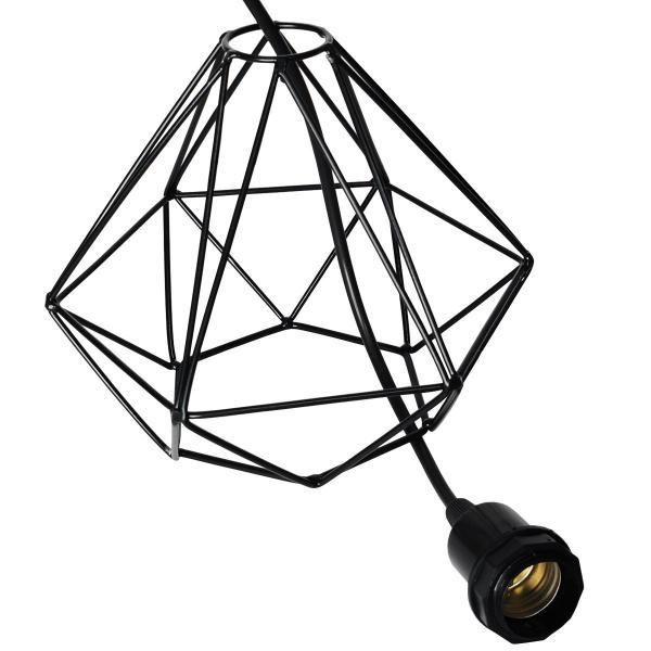 Imagem de Pendente Aramado Diamante Luminária Lustre Retrô Balcão Preto + Lâmpada Led ST64 Vintage Teto