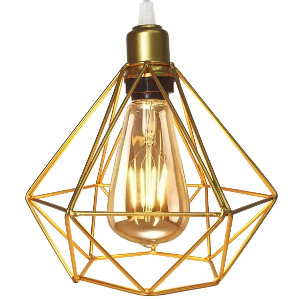 Imagem de Pendente Aramado Diamante Lustre Cabo Cristal P Dourado + Lãmpada Led ST64 Vintage Retrô