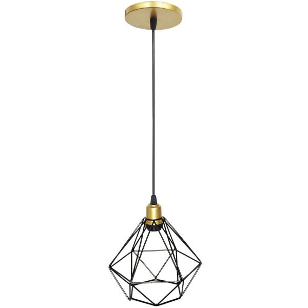 Imagem de Pendente Aramado Diamante Preto Luminária Lustre Industrial Teto Vintage Dourado Agp Ilumini