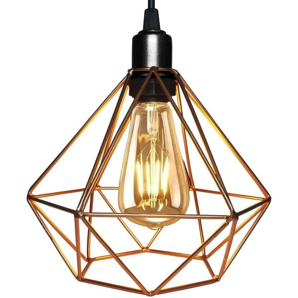 Imagem de Pendente Aramado Diamante Teto Luminária Retrô Balcão Agp Cobre Rose Glod + Lâmpada Led ST64 Vintage