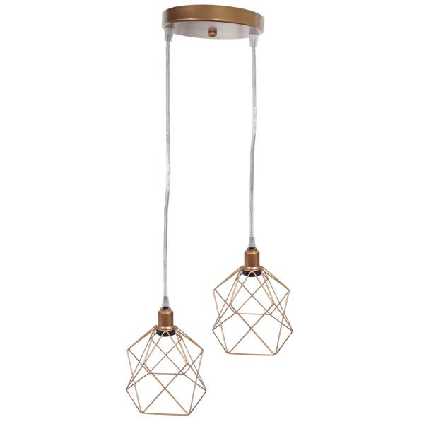 Imagem de Pendente Aramado Duplo Cálice Luminária Lustre Cabo Cristal Retrô Vintage Agp Industrial Luxo