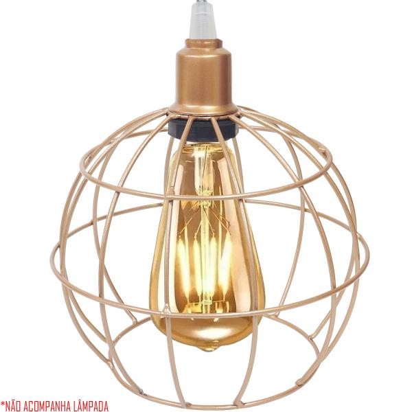 Imagem de Pendente Aramado Duplo Globo Luminária Lustre Cabo Cristal Retrô Vintage Cobre Rose Gold Industrial