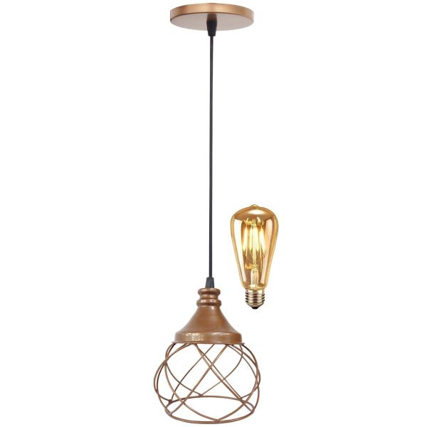 Imagem de Pendente Aramado Esfera Balonê Cobre Rose Gold + Lâmpada Lustre Luminária Teto Sala Cozinha Balcão