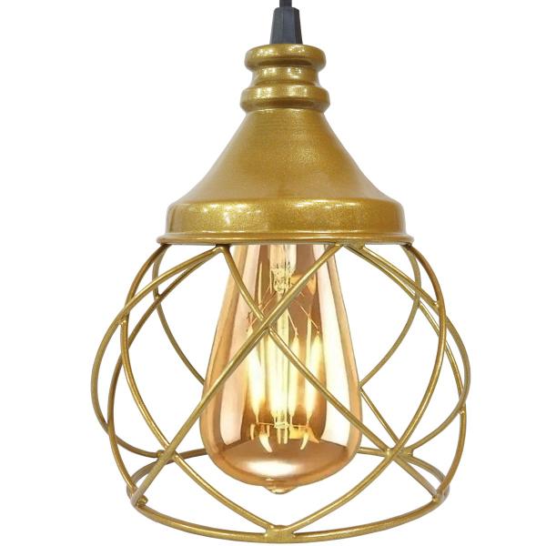 Imagem de Pendente Aramado Esfera Balonê Dourado + Lâmpada Lustre Luminária Teto Regulável Sala Cozinha