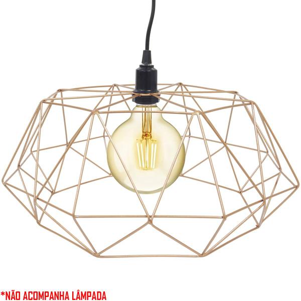 Imagem de Pendente Aramado Estádio Grande Cabo 2M Luminária Lustre Teto Moderno Retrô Vintage Cobre Rose Gold