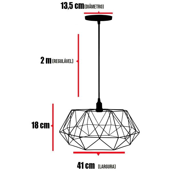 Imagem de Pendente Aramado Estádio Grande Cabo 2M Luxo Luminária Lustre Teto Moderno Retrô Vintage + Lâmpada